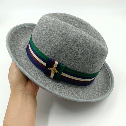 Fedora Men's Feather Wide-brimmed Hat Unisex Wool Felt Jazz Top Hat Autumn and Winter Ladies Hat Church Men's Hat Casual