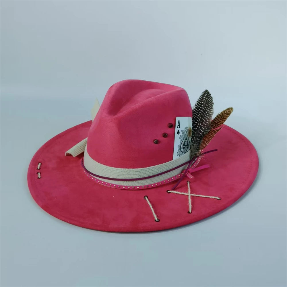 Handmade Fedora Hat suede Men's and Women's Hat feather vintage Fashion Jazz hat Top hats flat Panama sombrero mujer British hat
