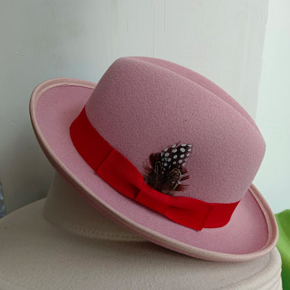 Fedora Men's Feather Wide-brimmed Hat Unisex Wool Felt Jazz Top Hat Autumn and Winter Ladies Hat Church Men's Hat Casual