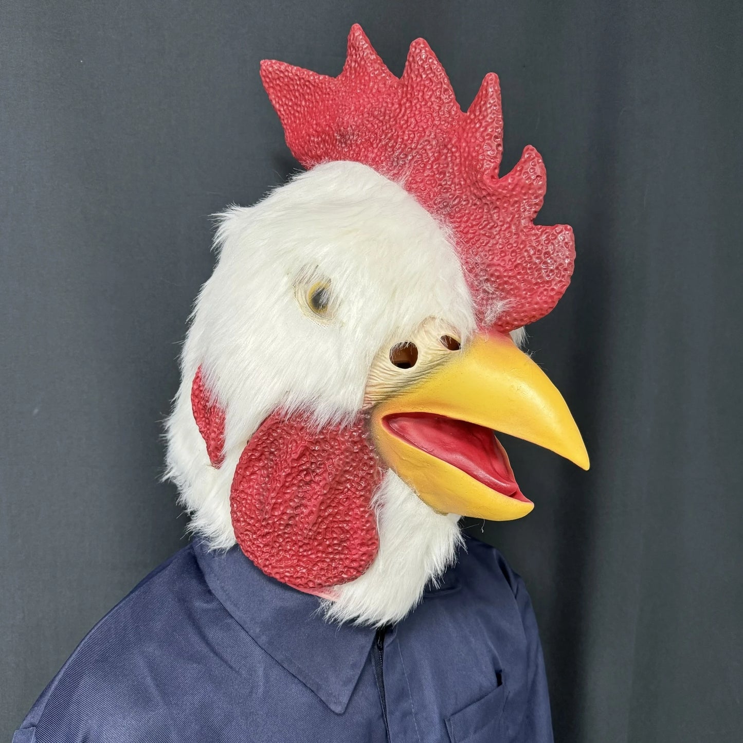1Pc Funny Rooster Head Mask With Fur Realistic Chicken Animal Latex Costume Parties Cosplay Halloween – Novelty Party Accessory