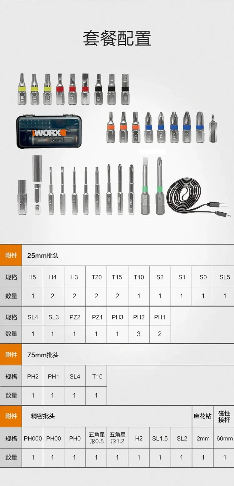 WORX WX242 4V Electrical Screwdriver Set Smart Cordless Electric Screwdrivers USB Rechargeable 30 Bit Mini Drill Power Tool work