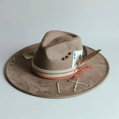 Handmade Fedora Hat suede Men's and Women's Hat feather vintage Fashion Jazz hat Top hats flat Panama sombrero mujer British hat