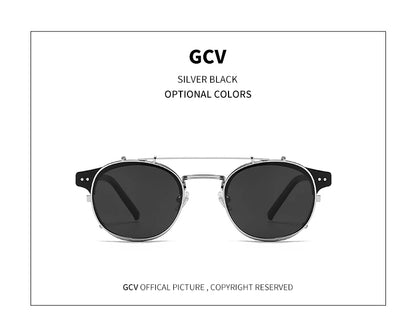 GCV Double Layer Removable Lens Sunglasses The Blu-Ray Glasses Acetate Gothic Retro Steampunk Polarized Men Women Sunglesses