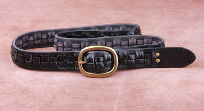 Vintage Luxury Handmade Leather Weave Copper Buckle Men's Belt Cowhide Retro All-match Casual Jeans Soft Belt