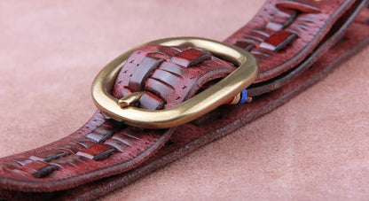 Vintage Luxury Handmade Leather Weave Copper Buckle Men's Belt Cowhide Retro All-match Casual Jeans Soft Belt