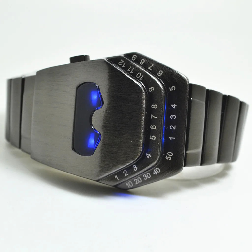 Personalized Men's Watch Men Led Watches Unique Dial Black Stainless Steel Multifunctional Electronics Wristwatches Reloj Hombre
