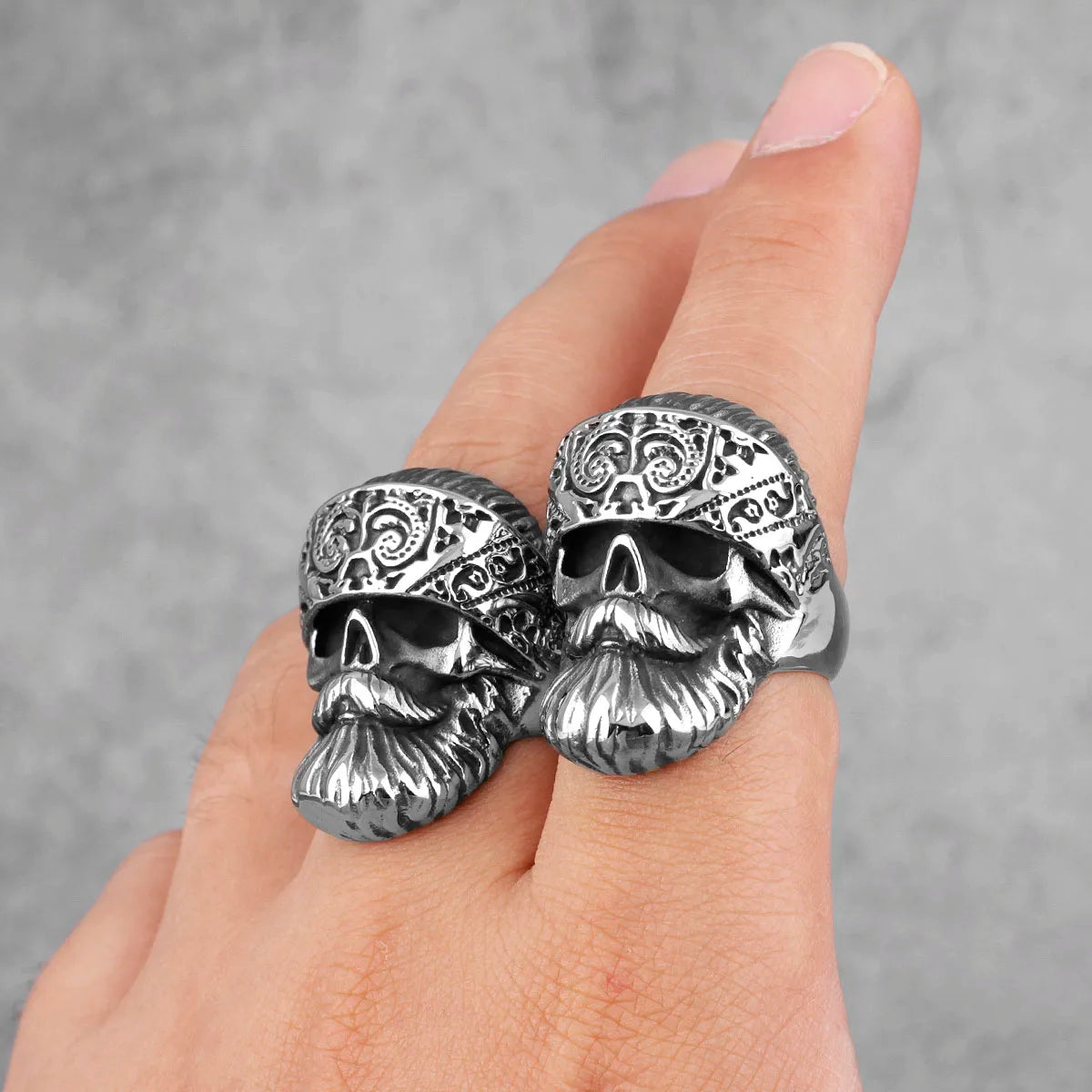 Big Beard Hippie Skull Stainless Steel Mens Rings Punk Hip Hop Cool for Male Boyfriend Biker Jewelry Creativity Gift