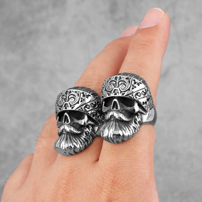 Big Beard Hippie Skull Stainless Steel Mens Rings Punk Hip Hop Cool for Male Boyfriend Biker Jewelry Creativity Gift
