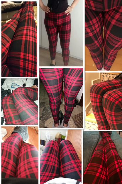CUHAKCI Fashion Plaid Printing Leggings Women Sexy Fitness Leggins Grid Floral Stripe Trousers High Waist Pencil Pants