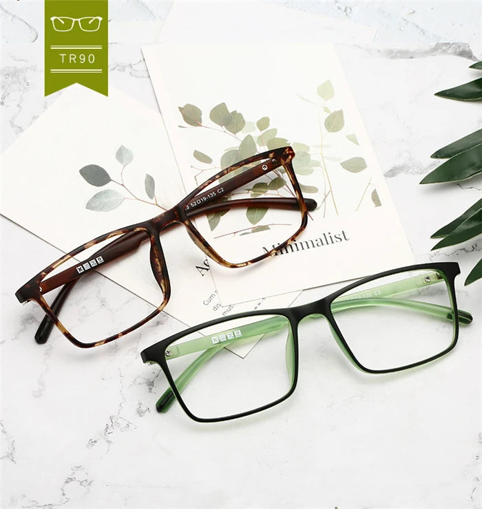0 -0.5 -0.75 -1.0 To -6.0 Minus Degree TR90 Square Prescription Eyeglasses Women Men Ultralight Business Computer Optical Glasse