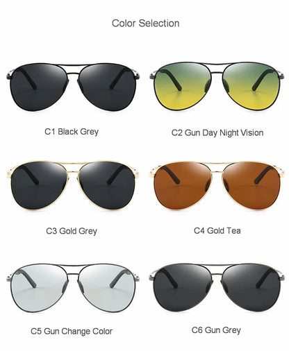 Aviation Metail Frame Polarized Sunglasses Men Color Changing Sun Glasses  Pilot Male Day Night Vision Driving