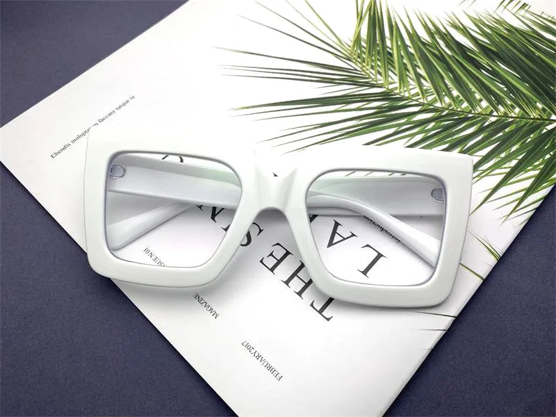 Farsightedness Glasses Transparent Computer Anti Blue Light Reading Glasses Men Women Two Tone Big Square Eyeglasses Frame Retro