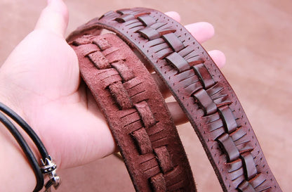 Vintage Luxury Handmade Leather Weave Copper Buckle Men's Belt Cowhide Retro All-match Casual Jeans Soft Belt