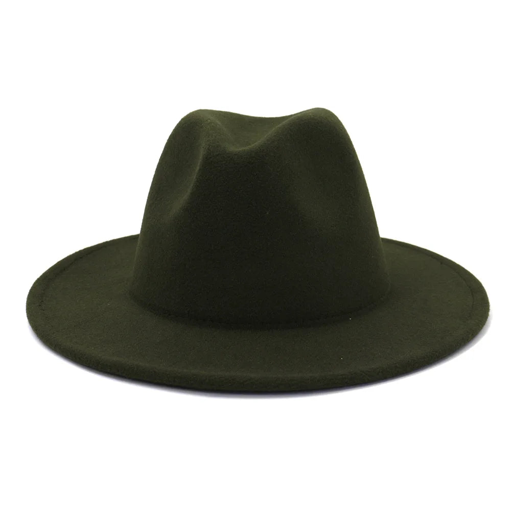 QBHAT Olive Green with Tan Bottom Patchwork Two Tone Color Wool Felt Jazz Fedora Hats Women Men Party Festival Formal Hat