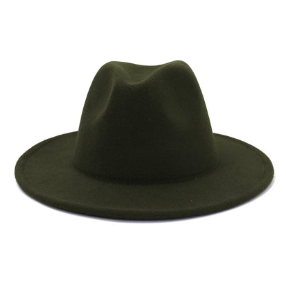 QBHAT Olive Green with Tan Bottom Patchwork Two Tone Color Wool Felt Jazz Fedora Hats Women Men Party Festival Formal Hat