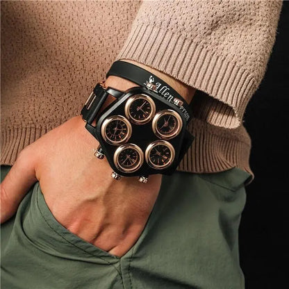 Five Movement Sport Big Dial Extra Large Dial Stylish Guy's Hip Hop Watch Cool Punk Men's Quartz Watch Male Clock Time Hour