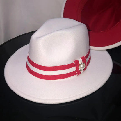 Fedora hat men and women jazz hat stretch ribbon accessories white top hat church men's winter