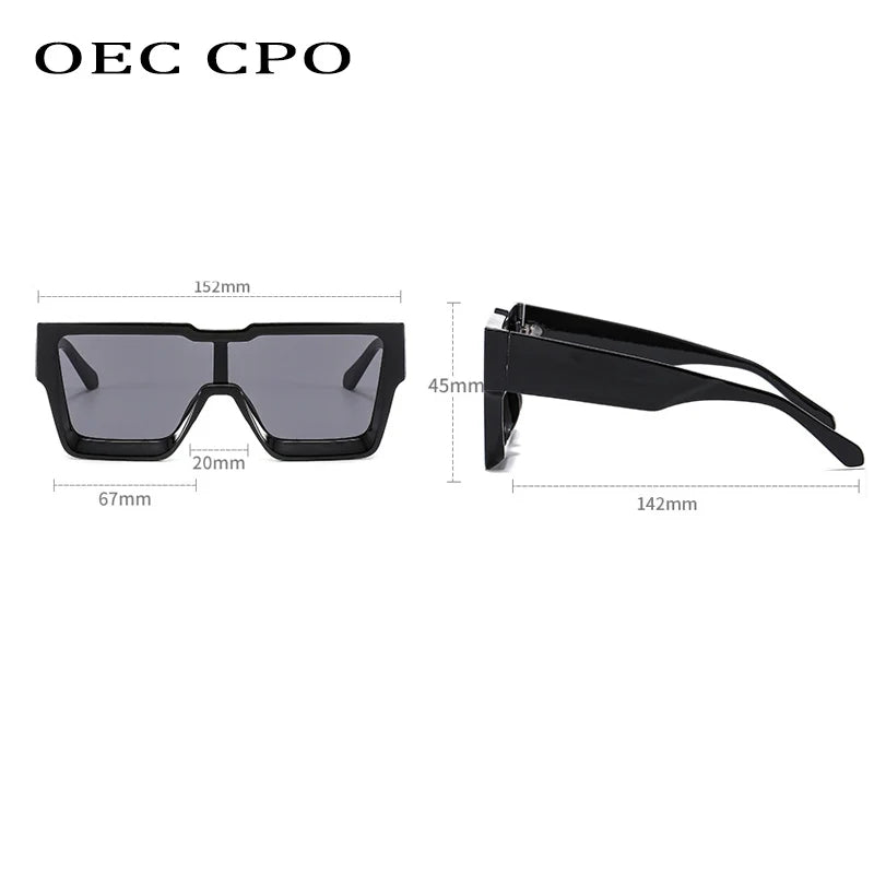 OEC CPO Oversized One Piece Sqaue Sunglasses Women Fashion Big Frames Sun Glasses For Men Brand Eyeglasses Ladies Eyewear UV400