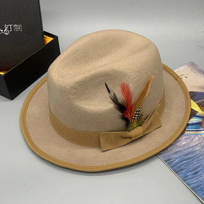 men hats feather men fedoras lady woolen felt church hat unisex  bowknot  jazz hat for men and women