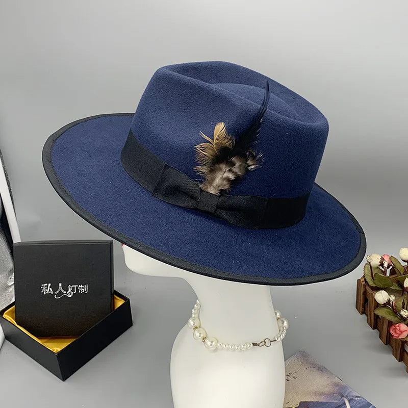 men hats feather men fedoras lady woolen felt church hat unisex  bowknot  jazz hat for men and women