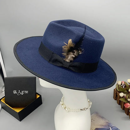 men hats feather men fedoras lady woolen felt church hat unisex  bowknot  jazz hat for men and women