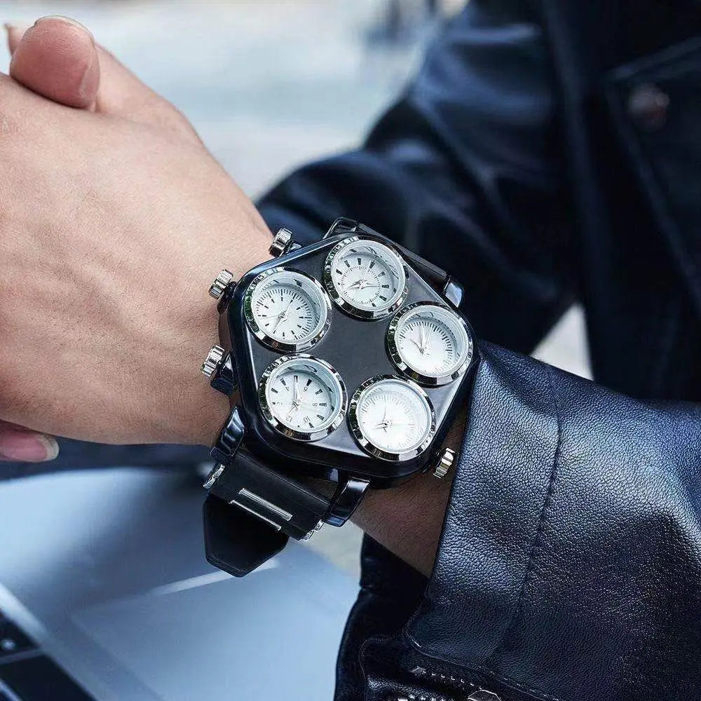 Five Movement Sport Big Dial Extra Large Dial Stylish Guy's Hip Hop Watch Cool Punk Men's Quartz Watch Male Clock Time Hour