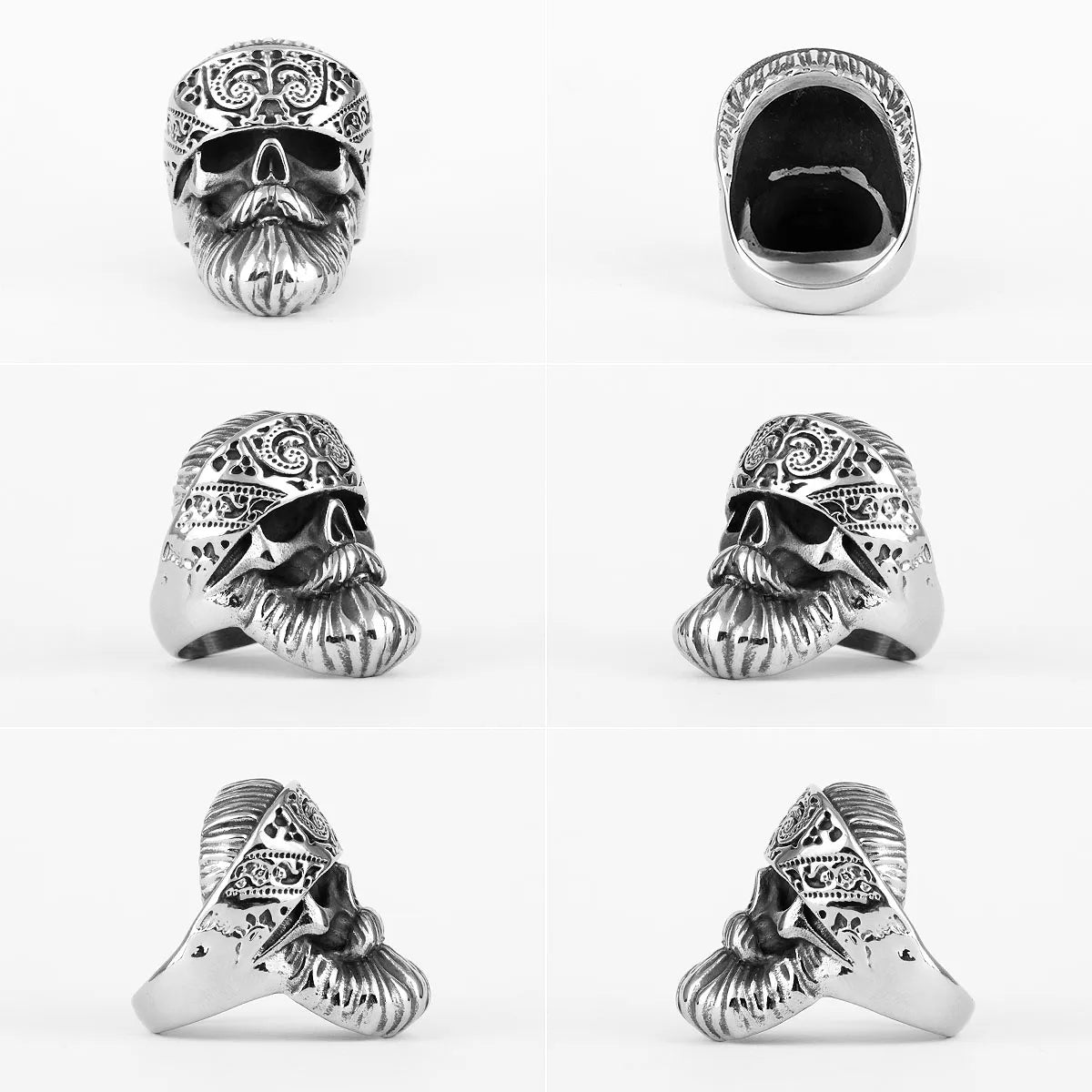 Big Beard Hippie Skull Stainless Steel Mens Rings Punk Hip Hop Cool for Male Boyfriend Biker Jewelry Creativity Gift