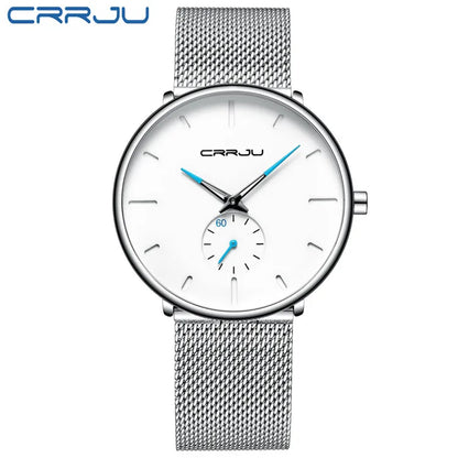 CRRJU Mens Watches Ultra-Thin Minimalist Waterproof - Fashion Wrist Watch for Men Unisex Dress with Stainless Steel Mesh Band