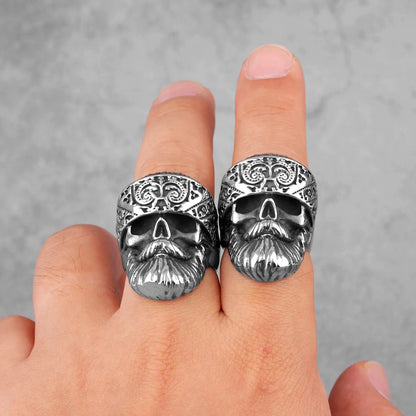 Big Beard Hippie Skull Stainless Steel Mens Rings Punk Hip Hop Cool for Male Boyfriend Biker Jewelry Creativity Gift