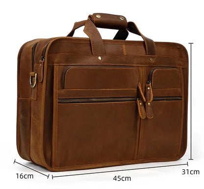 17.3 Inch Laptop Briefcase Genuien Leather Laptop Bag Business Travel Tote Bags Handbags For Men Male Large Brief Case Bag Retro