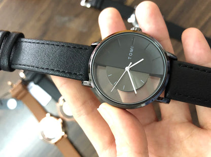 Unique Creative Half Transparent Unisex Watch clock For Men Women Couple Geek Stylish Leather Wrist watches Fashion Quartz watch