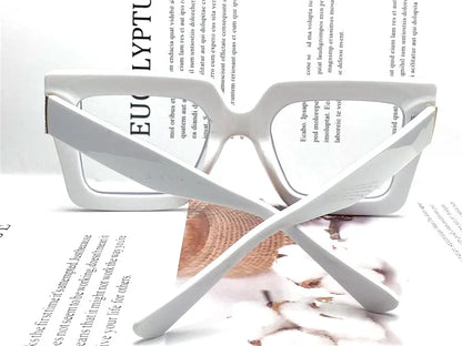 Farsightedness Glasses Transparent Computer Anti Blue Light Reading Glasses Men Women Two Tone Big Square Eyeglasses Frame Retro