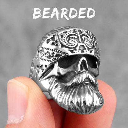 Big Beard Hippie Skull Stainless Steel Mens Rings Punk Hip Hop Cool for Male Boyfriend Biker Jewelry Creativity Gift
