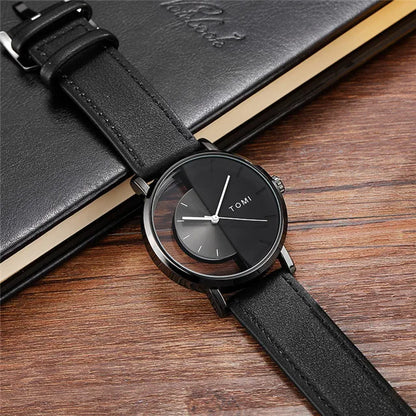 Unique Creative Half Transparent Unisex Watch clock For Men Women Couple Geek Stylish Leather Wrist watches Fashion Quartz watch