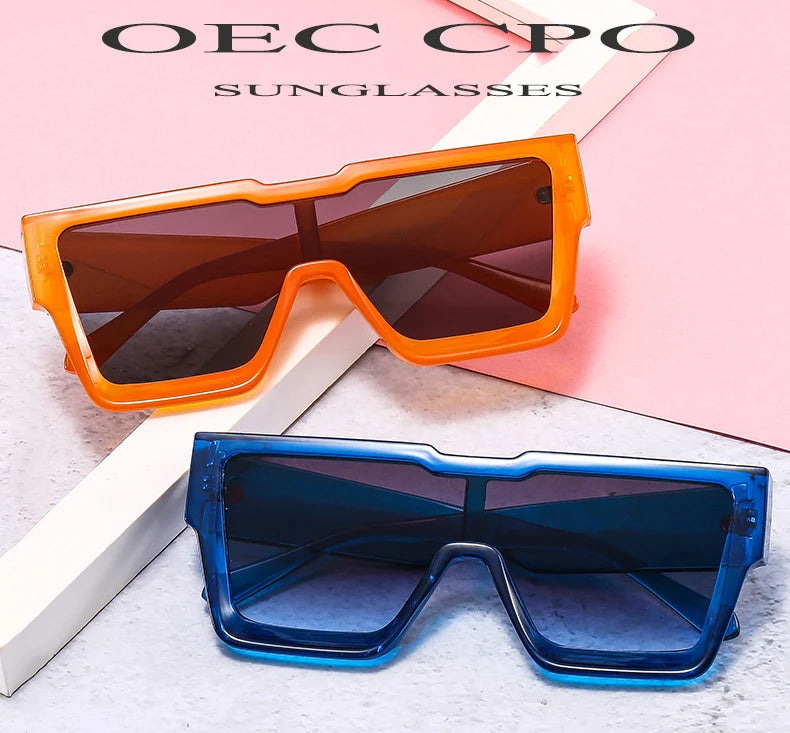 OEC CPO Oversized One Piece Sqaue Sunglasses Women Fashion Big Frames Sun Glasses For Men Brand Eyeglasses Ladies Eyewear UV400