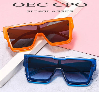 OEC CPO Oversized One Piece Sqaue Sunglasses Women Fashion Big Frames Sun Glasses For Men Brand Eyeglasses Ladies Eyewear UV400