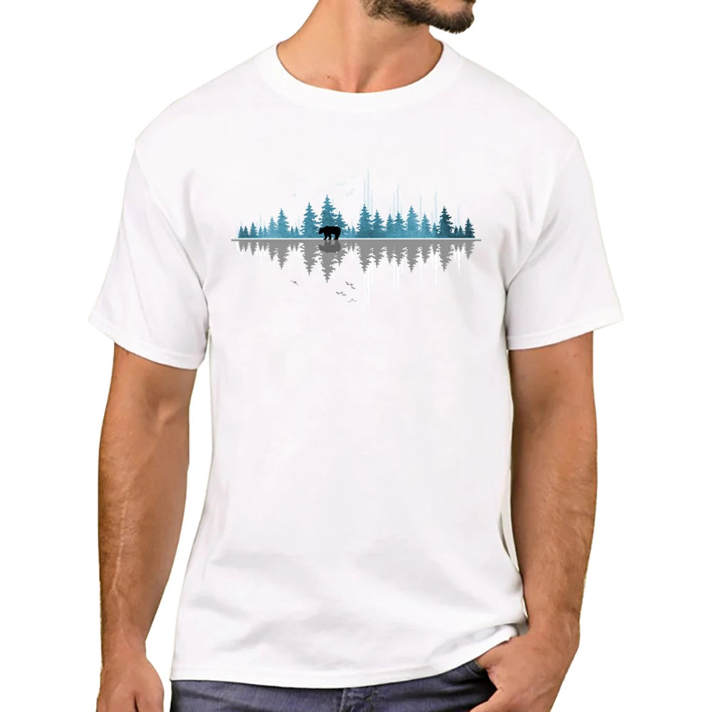 TEEHUB Mountain Sunset Brushstrokes Men T-Shirt African Safari Sunset T Shirts Short Sleeve Tshirts Geometric Harajuku Tee