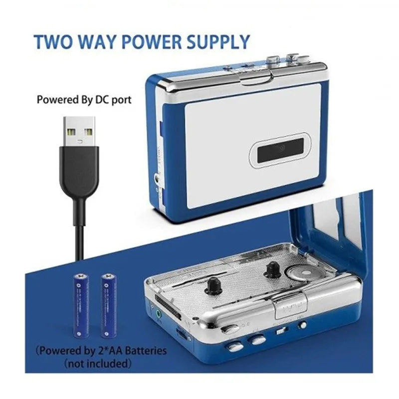 ezcap215 Portable Personal Walkman Bluetooth Cassette Player, Transmit Retro Tape Music To Bluetooth Earphone or Speaker