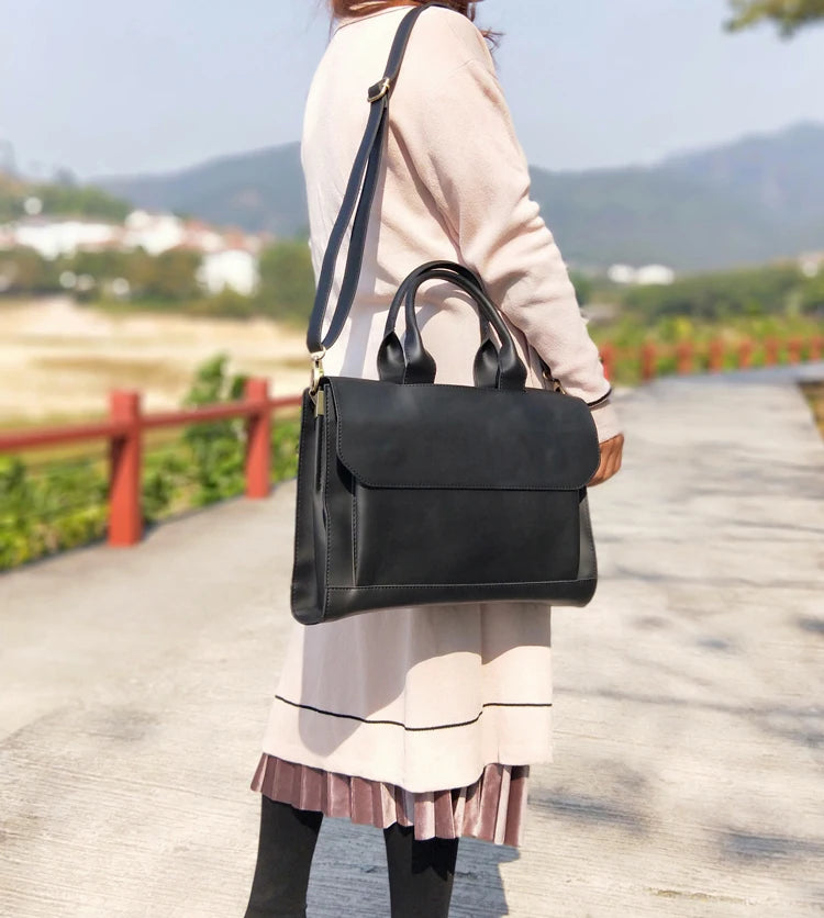 2021 New Women Handbags ladies business A4 file briefcase 14 inch laptop bag female leather shoulder messenger bag travel bags