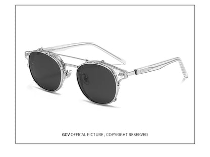 GCV Double Layer Removable Lens Sunglasses The Blu-Ray Glasses Acetate Gothic Retro Steampunk Polarized Men Women Sunglesses