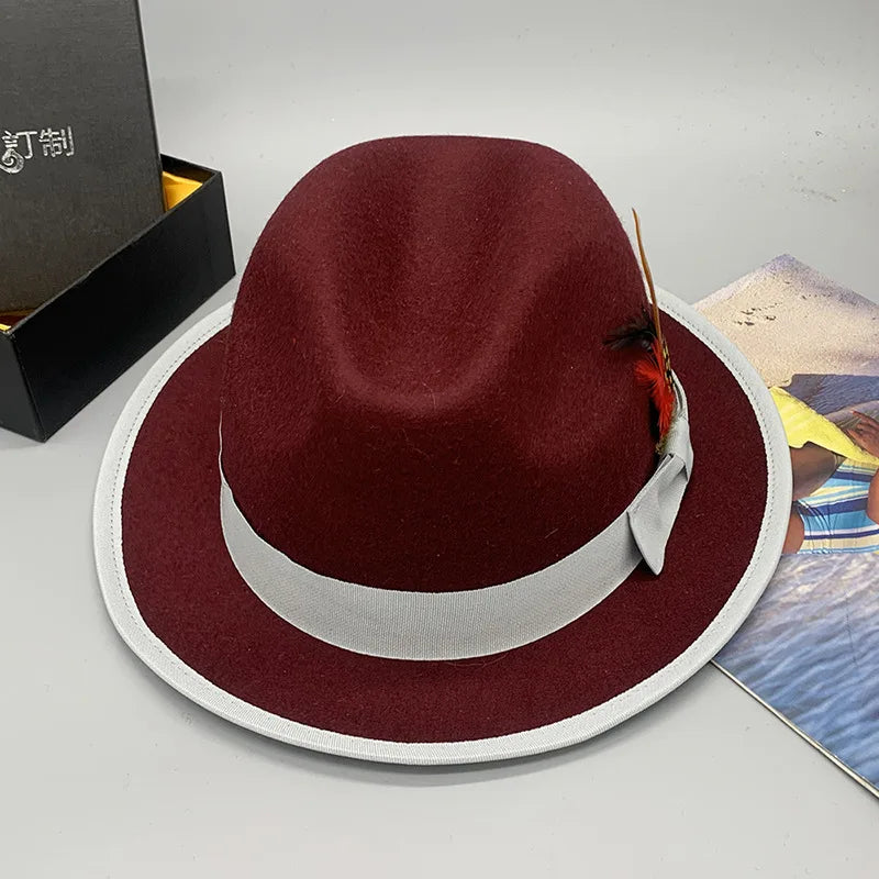 men hats feather men fedoras lady woolen felt church hat unisex  bowknot  jazz hat for men and women