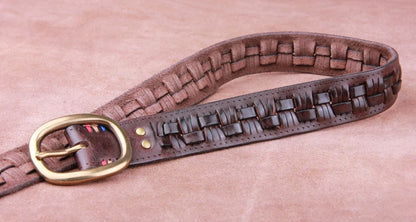 Vintage Luxury Handmade Leather Weave Copper Buckle Men's Belt Cowhide Retro All-match Casual Jeans Soft Belt