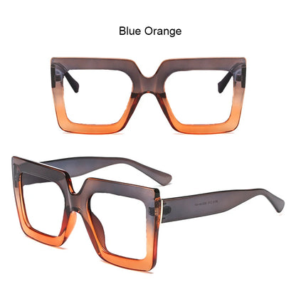 Farsightedness Glasses Transparent Computer Anti Blue Light Reading Glasses Men Women Two Tone Big Square Eyeglasses Frame Retro