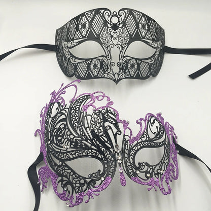 Black Silver Gold Metal Filigree Laser Cut Couple Venetian Party Mask Wedding  Ball Mask Halloween Masquerade Costume Masker Set