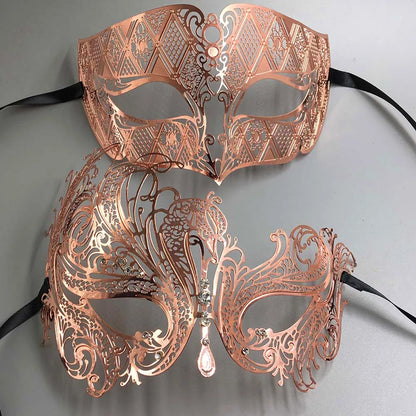 Black Silver Gold Metal Filigree Laser Cut Couple Venetian Party Mask Wedding  Ball Mask Halloween Masquerade Costume Masker Set