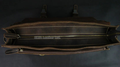 Vintage Crazy Horse Genuine Leather Men Briefcase 15" Laptop Bag Work Business Bag Shoulder Messenger Bag Male Tote Handbag