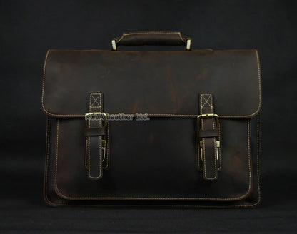 Vintage Crazy Horse Genuine Leather Men Briefcase 15" Laptop Bag Work Business Bag Shoulder Messenger Bag Male Tote Handbag