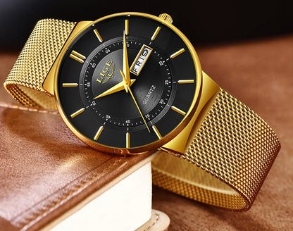 LIGE Mens Watches Top Brand Luxury Waterproof Ultra Thin Date Clock Male Steel Strap Casual Quartz Watch Men Sports Wrist Watch