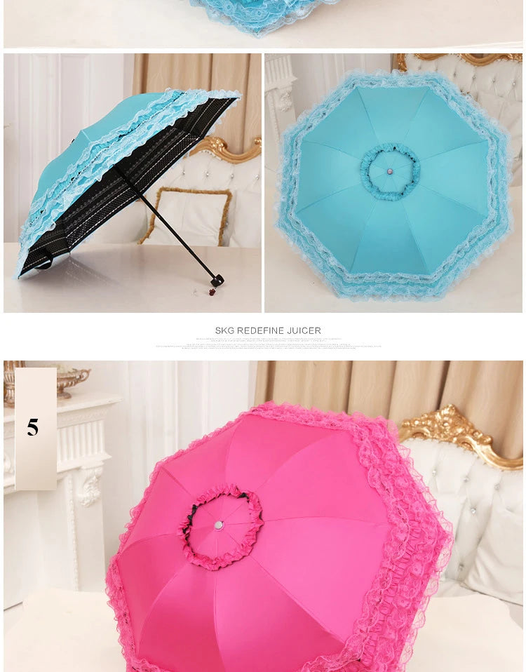 Lace Folding Umbrella Fashion UV Protection Parasol Princess Rain Umbrella Ultra Light Sun Umbrella Women