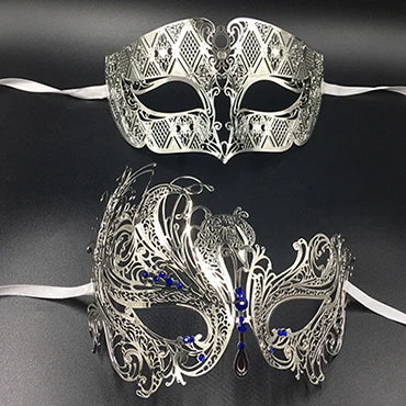 Black Silver Gold Metal Filigree Laser Cut Couple Venetian Party Mask Wedding  Ball Mask Halloween Masquerade Costume Masker Set